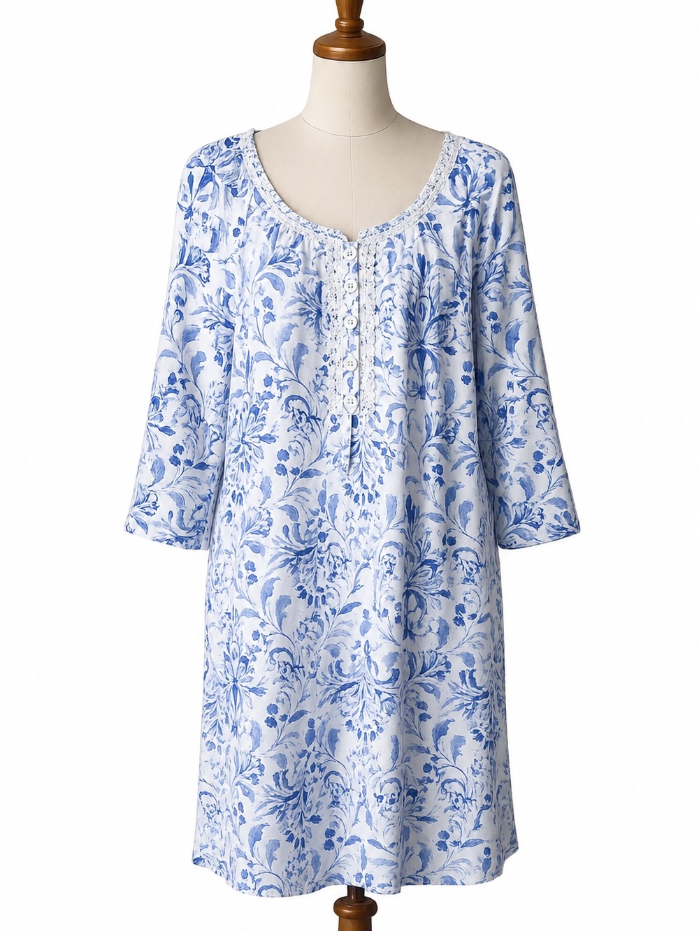 Nightgown Long Sleeve Cotton Traditional Nightdress Nighty Cozy Sleepwear Size S
